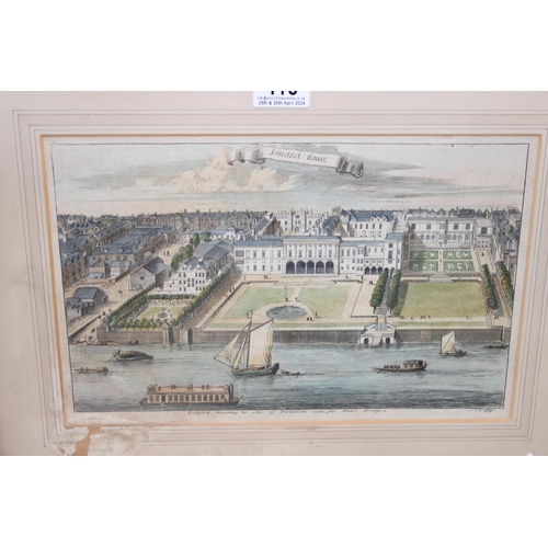 415 - 4 antique hand coloured prints of London to inc Somerset House for Stow's Survey, Hampstead from Pri... 