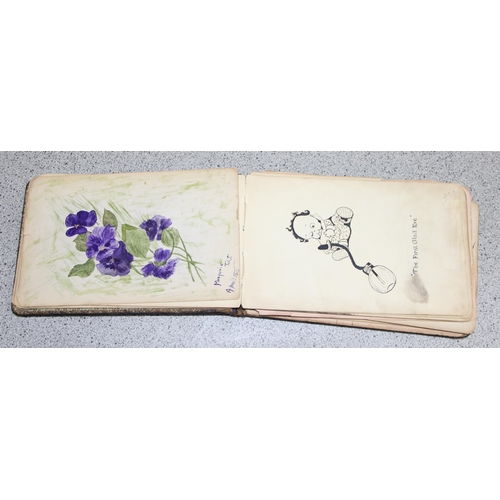 504 - 4 antique albums with contents to incl hand-written messages, poems and pressed flowers