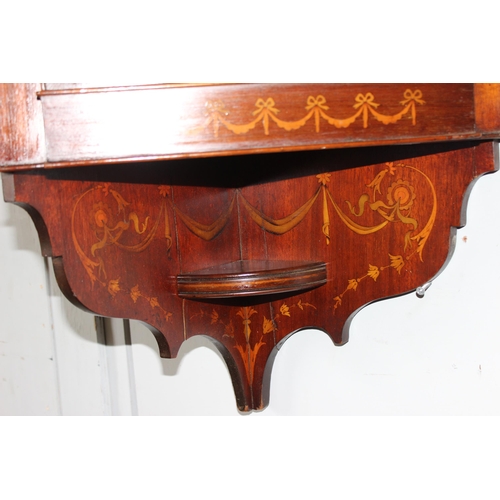 54 - Edwardian wall-mountable mahogany wall cabinet with inlaid detail and bevelled-edged glazed panels, ... 