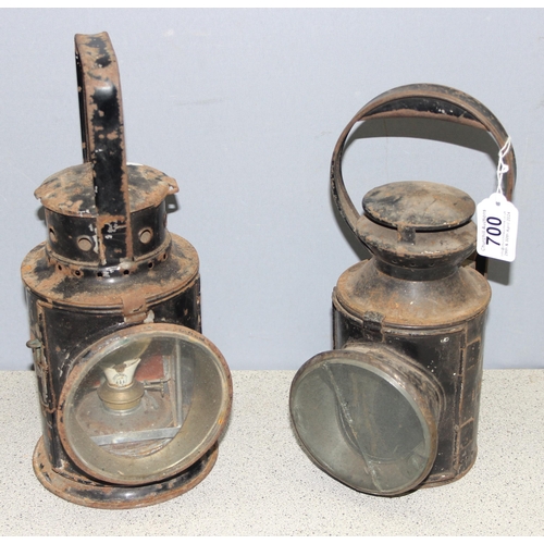 700 - 2 vintage railway lamps to incl LMS - Stirling - largest approx 15cm wide x 22cm deep x 36cm tall