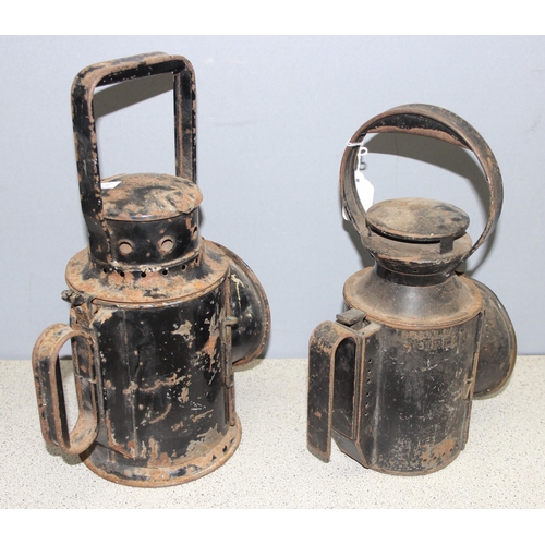 700 - 2 vintage railway lamps to incl LMS - Stirling - largest approx 15cm wide x 22cm deep x 36cm tall