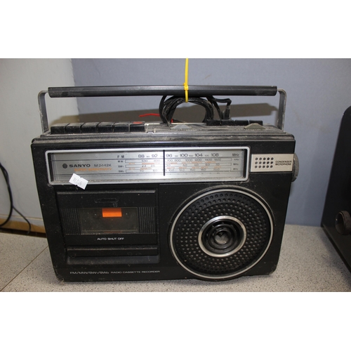 751 - Vintage Sanyo radio cassette recorder (M2442K) and 2 radios to incl Philips 381A-15