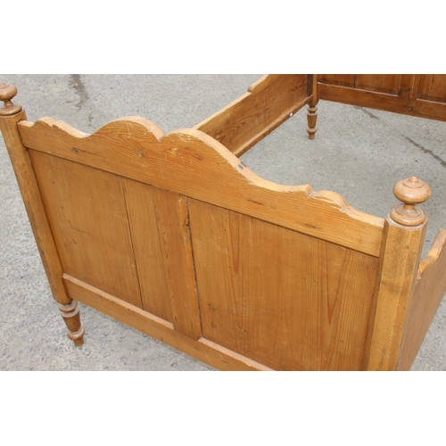 9 - Antique French pine single sleigh bed, with modern pine slats, approx 192cm long x 117cm wide x 100c... 