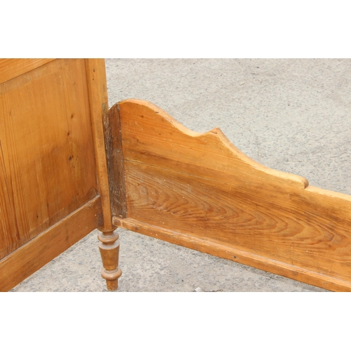 9 - Antique French pine single sleigh bed, with modern pine slats, approx 192cm long x 117cm wide x 100c... 