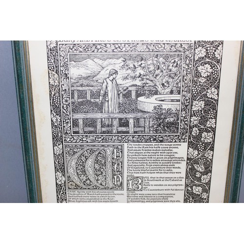 411 - After William Morris and Edward Burne-Jones, print of the first page of The Works of Geoffrey Chauce... 