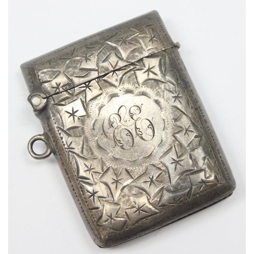 1015 - An antique silver vesta case with engraved decoration, Birmingham 1904 by Joseph Gloster