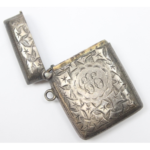 1015 - An antique silver vesta case with engraved decoration, Birmingham 1904 by Joseph Gloster