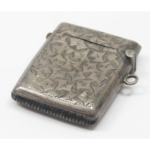 1015 - An antique silver vesta case with engraved decoration, Birmingham 1904 by Joseph Gloster