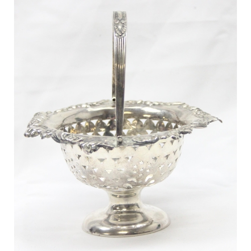 1031 - An Edwardian miniature silver swing handled basket with pierced and engraved design, Birmingham 1903... 