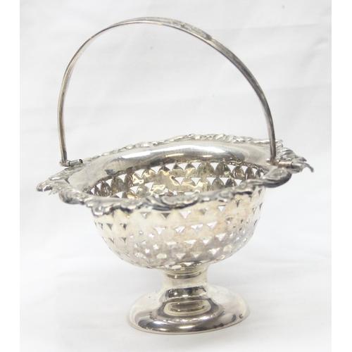 1031 - An Edwardian miniature silver swing handled basket with pierced and engraved design, Birmingham 1903... 