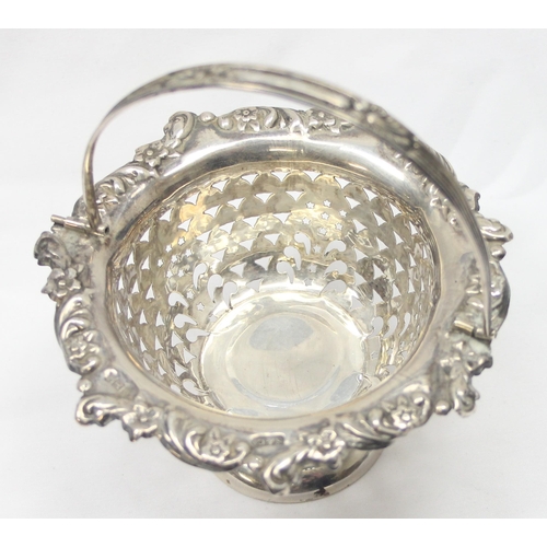 1031 - An Edwardian miniature silver swing handled basket with pierced and engraved design, Birmingham 1903... 