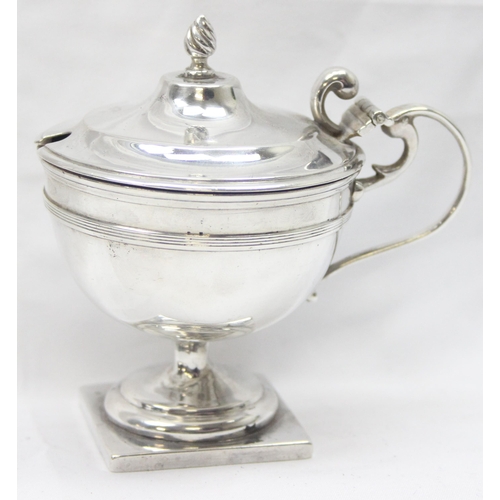 1044 - A large silver mustard pot of Georgian form, London 1920, makers mark rubbed, approx 10cm tall, appr... 