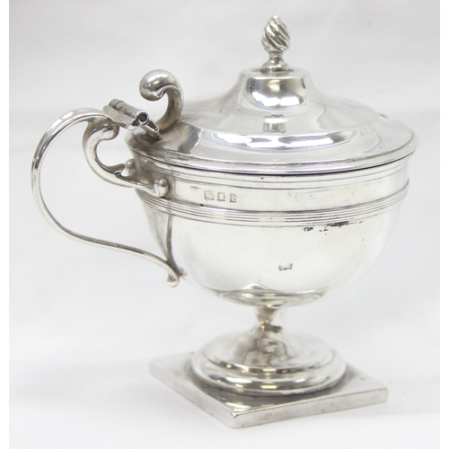 1044 - A large silver mustard pot of Georgian form, London 1920, makers mark rubbed, approx 10cm tall, appr... 