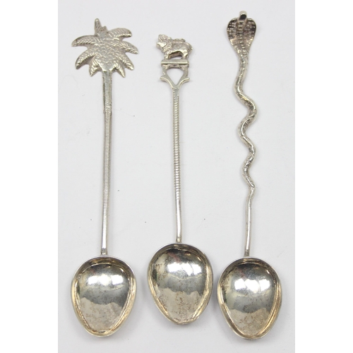 1045 - 3 unusual silver spoons with decorative terminals to inc Cobra, Palm Tree and Temple Lion, all unmar... 