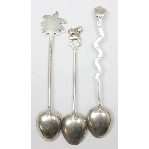 1045 - 3 unusual silver spoons with decorative terminals to inc Cobra, Palm Tree and Temple Lion, all unmar... 