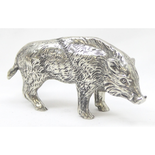 1046 - A vintage cast silver model of a wild boar, indistinctly marked to foot, possibly 800, and XRF testi... 