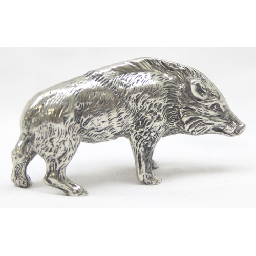 1046 - A vintage cast silver model of a wild boar, indistinctly marked to foot, possibly 800, and XRF testi... 