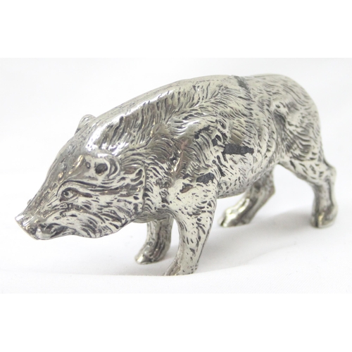 1046 - A vintage cast silver model of a wild boar, indistinctly marked to foot, possibly 800, and XRF testi... 