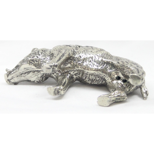 1046 - A vintage cast silver model of a wild boar, indistinctly marked to foot, possibly 800, and XRF testi... 