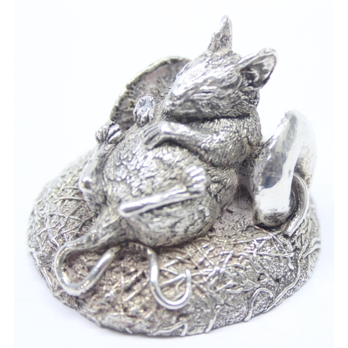 1048 - A vintage silver filled model of field mouse with full belly laying in an apple core, marked for Bir... 