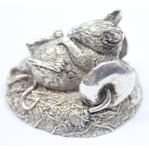 1048 - A vintage silver filled model of field mouse with full belly laying in an apple core, marked for Bir... 