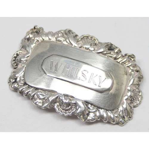 1069 - A vintage silver Whisky decanter label, Birmingham 1962 by Hampton Utilities