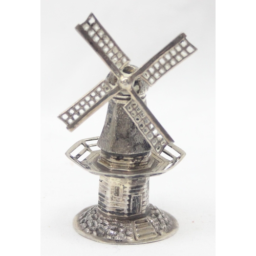 1073 - A vintage Dutch 835 silver model of a windmill with working sails, marked and XRF confirmed, approx ... 