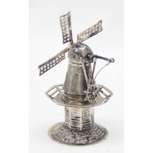 1073 - A vintage Dutch 835 silver model of a windmill with working sails, marked and XRF confirmed, approx ... 