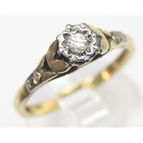 1104 - A vintage 18ct gold and solitaire diamond ring in decorative illusion platinum setting, marked and X... 