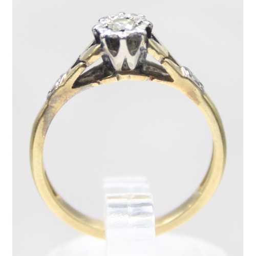 1104 - A vintage 18ct gold and solitaire diamond ring in decorative illusion platinum setting, marked and X... 