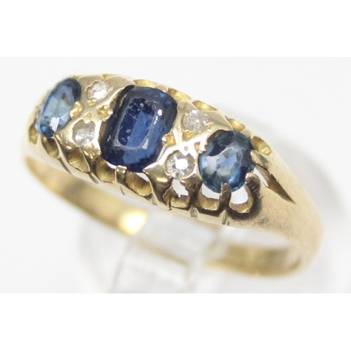 1128 - A Victorian 18ct gold diamond and sapphire ring with claw setting, marked for Birmingham 1886, appro... 