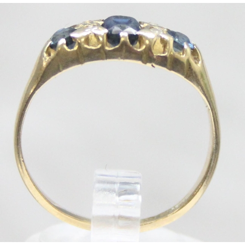 1128 - A Victorian 18ct gold diamond and sapphire ring with claw setting, marked for Birmingham 1886, appro... 