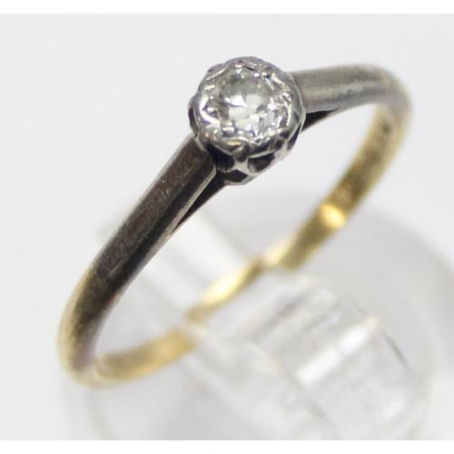 1105 - A vintage 18ct gold and solitaire diamond ring in platinum claw setting, marked and XRF confirmed, t... 