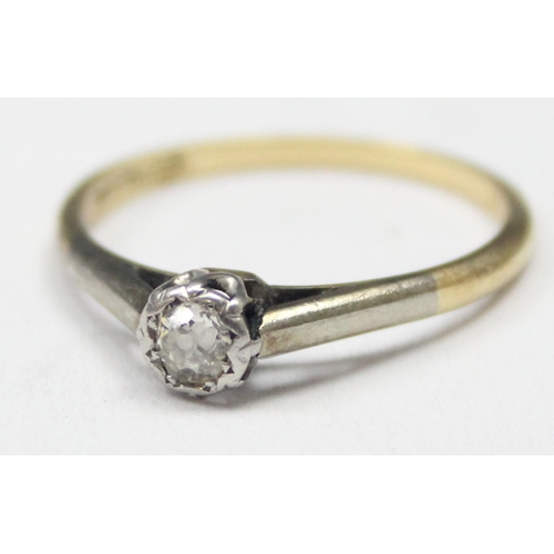 1105 - A vintage 18ct gold and solitaire diamond ring in platinum claw setting, marked and XRF confirmed, t... 