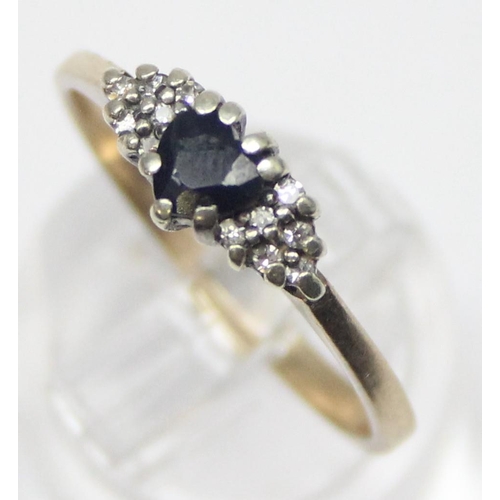 1132 - 9ct gold diamond and sapphire set ring, marked for London 1987, approx size R, approx 2.34g gross