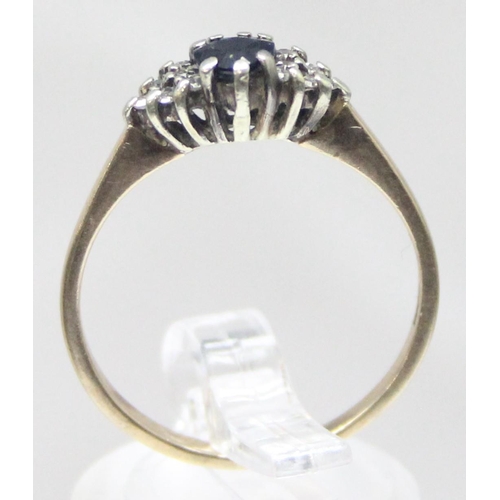 1132 - 9ct gold diamond and sapphire set ring, marked for London 1987, approx size R, approx 2.34g gross