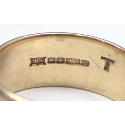 1141 - A heavy 9ct gold plain band ring, Sheffield 1978, approx size T, approx 7.01g gross