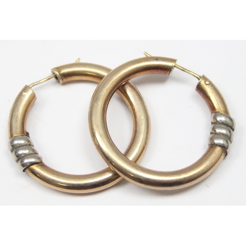 1147 - A pair of retro Italian 9ct white and yellow gold hoop earrings, marked and XRF confirmed, approx 40... 