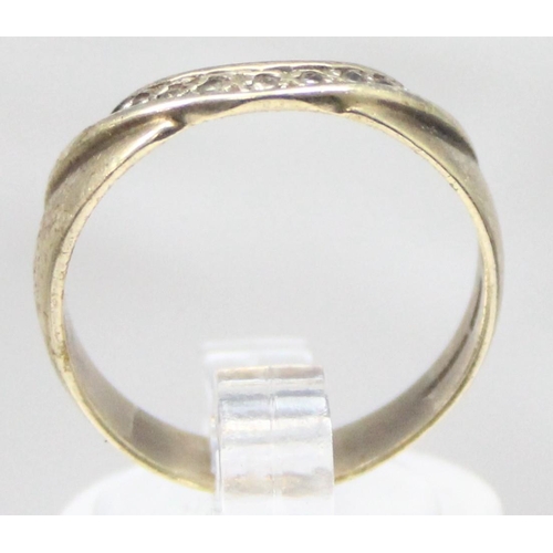 1148 - A retro style 9ct gold and white stone band ring, marked and XRF confirmed, approx size P, approx 2.... 