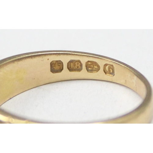 1150 - A Victorian 18ct gold gypsy set ring with 3 blue sapphires, marked for Chester 1890, approx size P, ... 