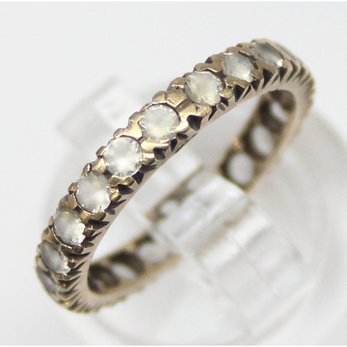 1151 - A vintage 9ct gold and white stone eternity ring, marked and XRF confirmed, approx size J, approx 1.... 