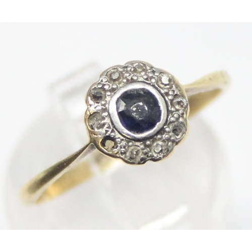 1153 - A vintage 18ct gold Sapphire and Diamond cluster ring, marked 18ct and XRF confirmed, approx size Q,... 