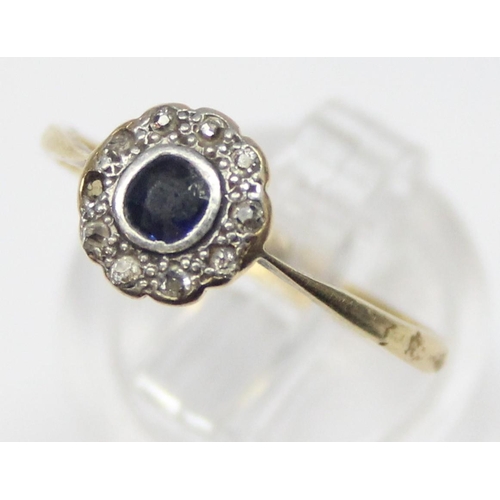 1153 - A vintage 18ct gold Sapphire and Diamond cluster ring, marked 18ct and XRF confirmed, approx size Q,... 