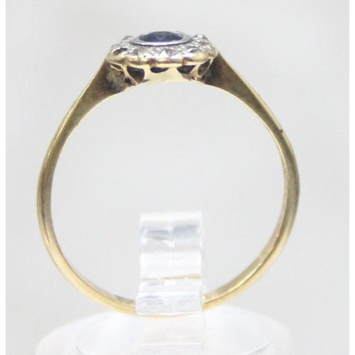 1153 - A vintage 18ct gold Sapphire and Diamond cluster ring, marked 18ct and XRF confirmed, approx size Q,... 