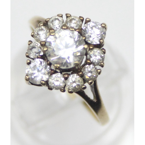 1160 - A vintage 9ct gold white stone set cluster ring, marked and XRF confirmed, approx size M, approx 2.4... 