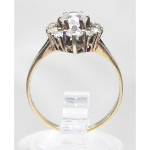 1160 - A vintage 9ct gold white stone set cluster ring, marked and XRF confirmed, approx size M, approx 2.4... 