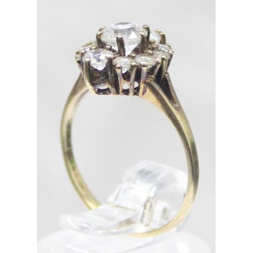 1160 - A vintage 9ct gold white stone set cluster ring, marked and XRF confirmed, approx size M, approx 2.4... 