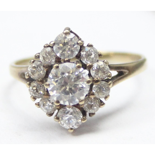 1160 - A vintage 9ct gold white stone set cluster ring, marked and XRF confirmed, approx size M, approx 2.4... 