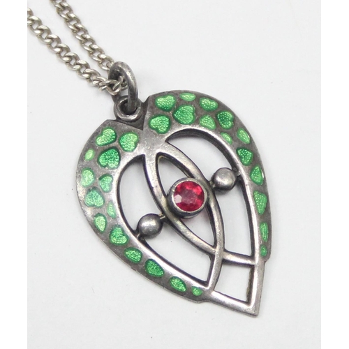 1166 - An unusual Art Nouveau silver and enamel pendant, possibly Suffragette related, marked 925 and XRF c... 