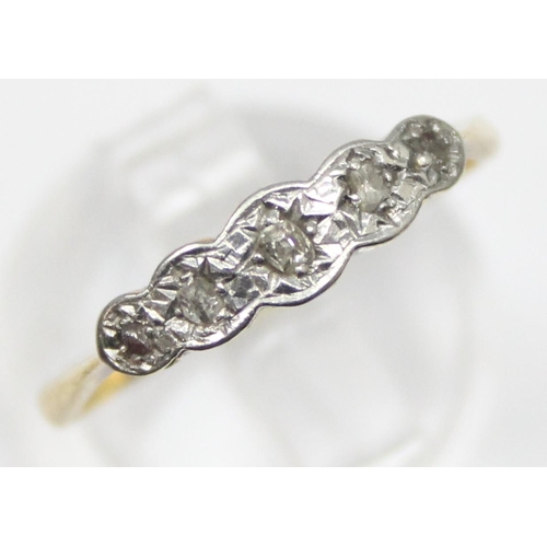 1167 - 18ct gold 5 stone diamond ring with platinum setting, approx size N, approx 2.43g gross